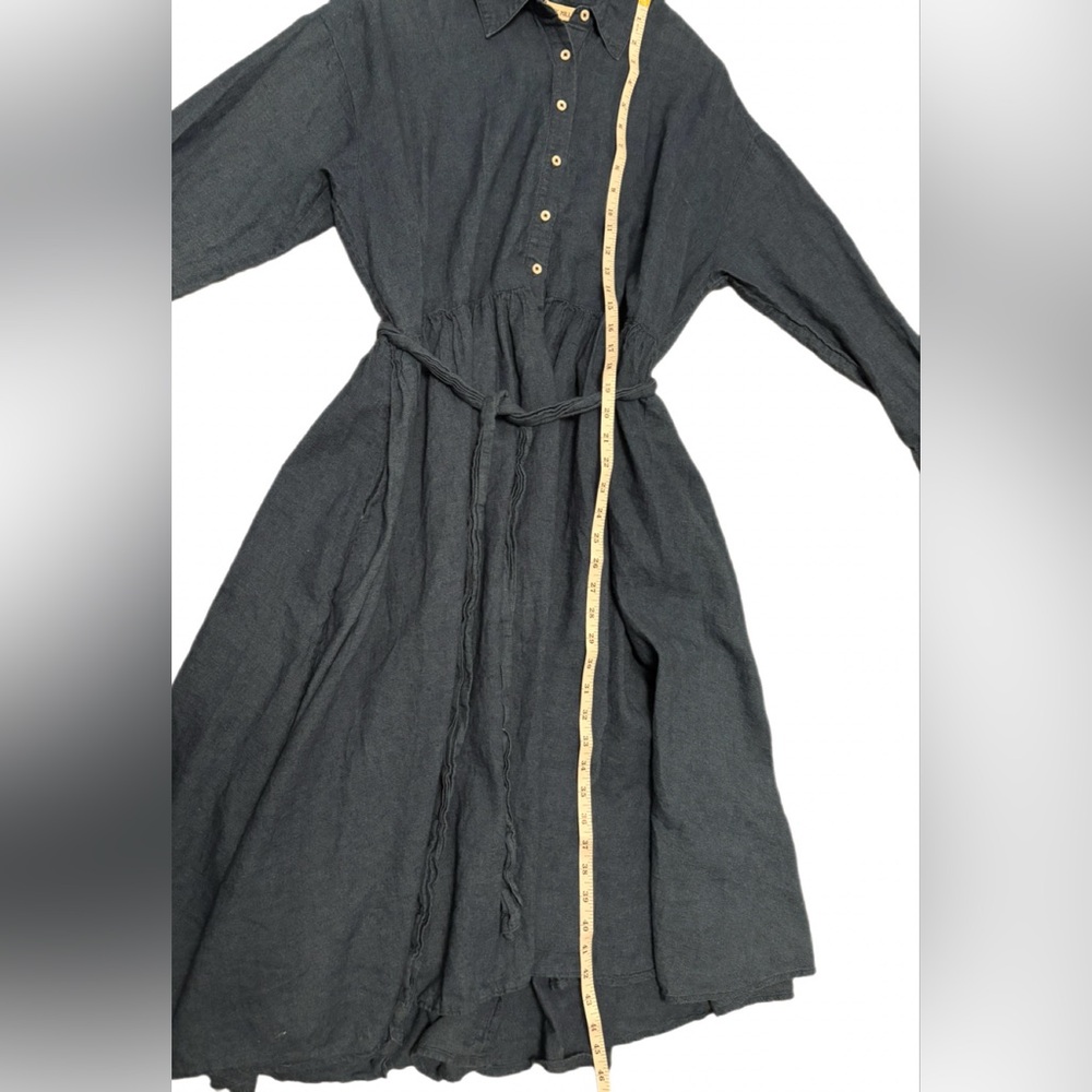 Alex Mill Indigo Linen Shirt Dress Long Sleeve Belted Button Front Size M - Picture 5 of 7